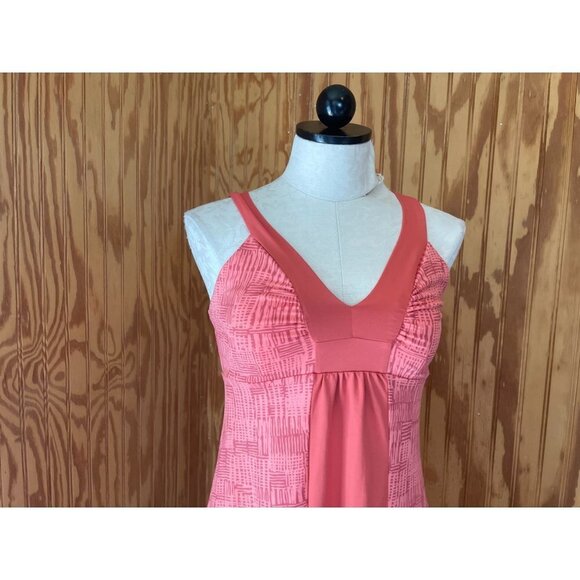 Patagonia Fit Flare Mini Dress V-Neck Geometric Sleeveless Stretch Pink Sz S - Picture 4 of 9